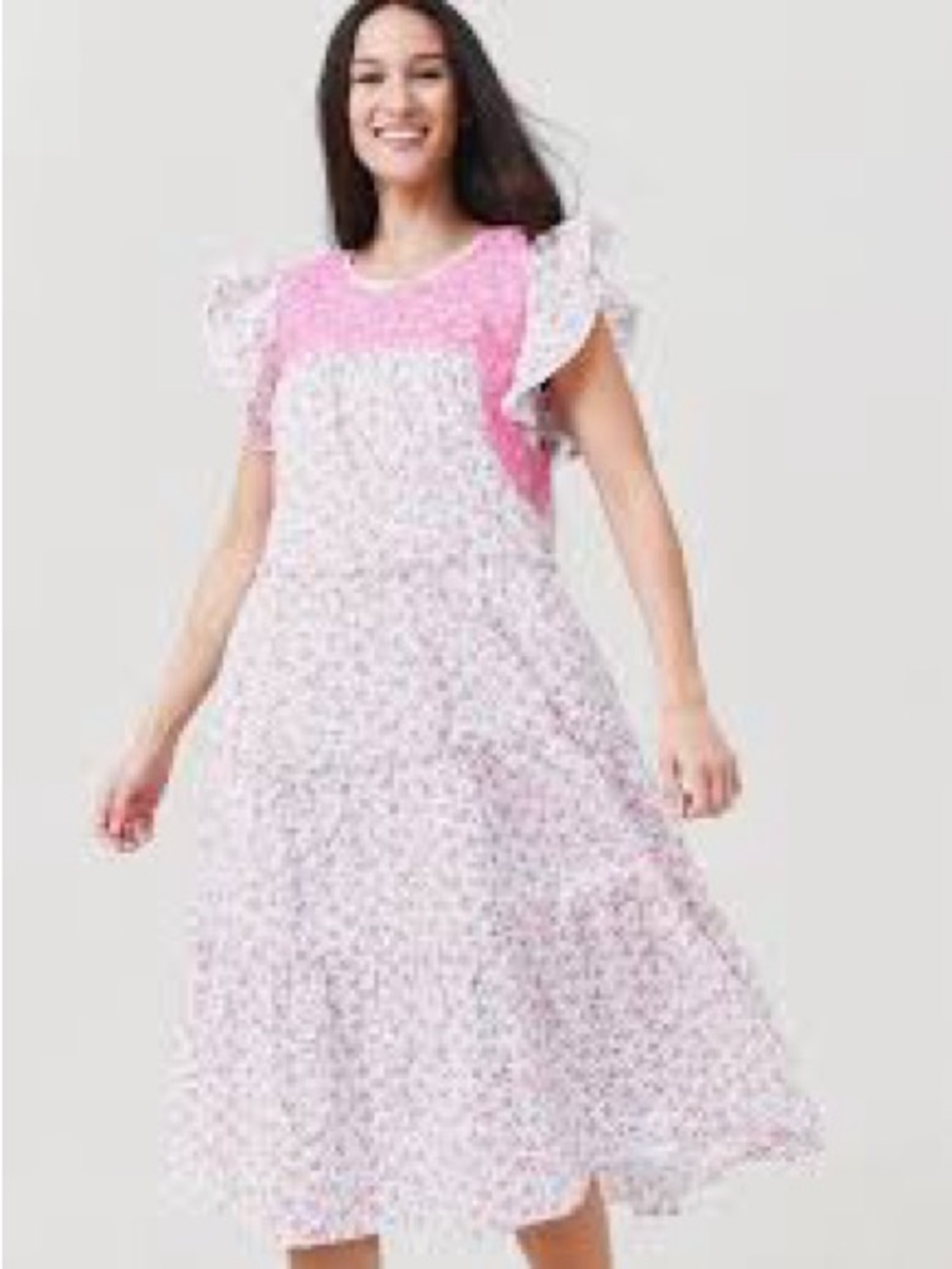 Girls' Pink Floral Ruffle-Sleeve Casual Dress